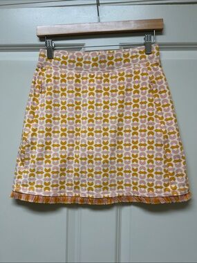 Spartina Geometric Print Fringe Hem A-Line Skirt - Pink & Mustard.